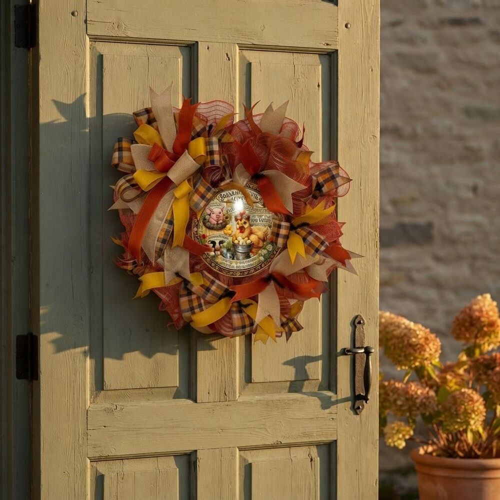 Farm Animal Autumn Wreath | Rustic Country Farmhouse Decor | Fall Harvest Door